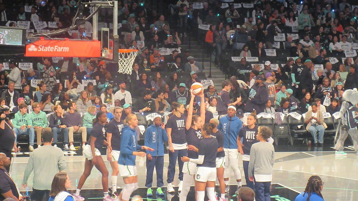 A packed WNBA arena during the 2024 Finals, illustrating queer visibility in the WNBA