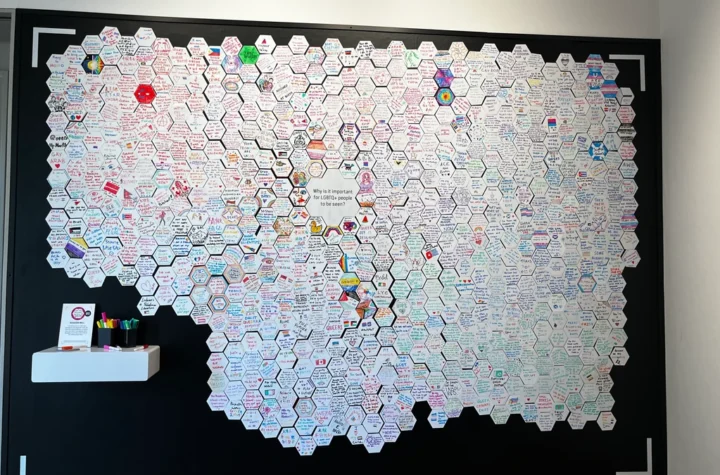 Visitor feedback wall at Queer Britain, the national LGBTQ+ museum