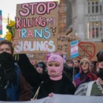 Trans rights campaigners marching in London