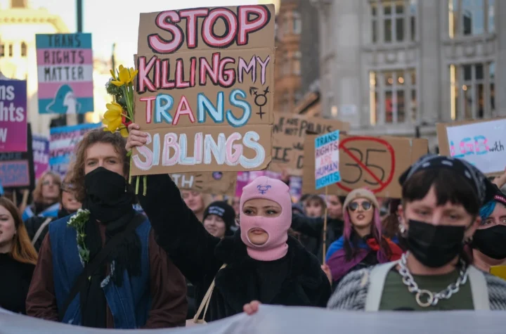 Trans rights campaigners marching in London